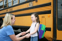 Mon and Daughter at School Bus 