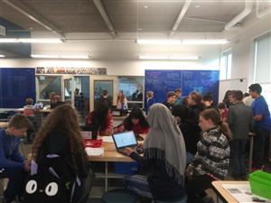 crowded NERDS robotics room 