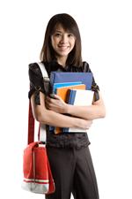 Girl with books & bookbag 