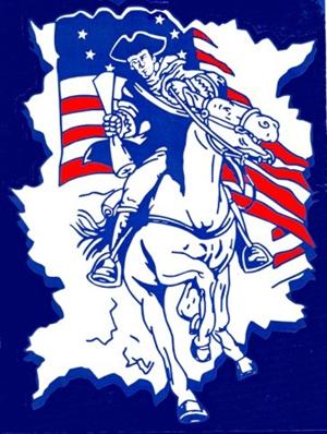 Picture of our school mascot, a Patriot on a horse. 