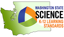 Washington Science Standards Logo on top of an image of Washington State Washington Science Standards Logo on top of an image of Washington State