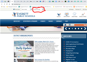 District web page with the translate this page button circled 