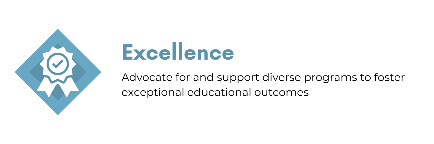 Excellence: Advocate for and support diverse programs to foster exceptional educational outcomes