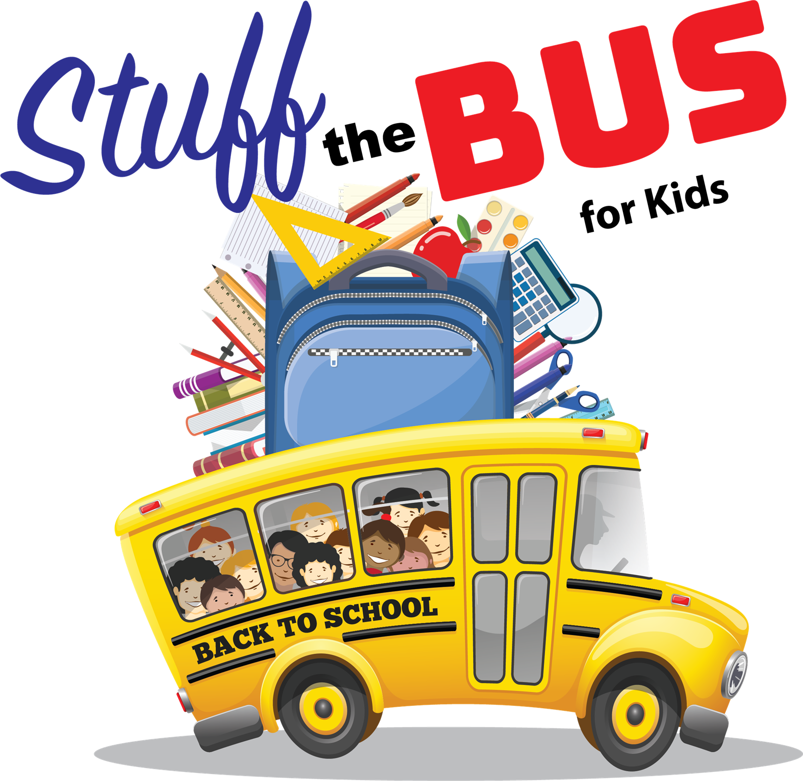 Image of a bus with school supplies Image of a bus with school supplies